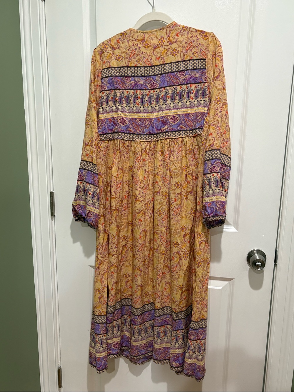 R. Vivimos Womens Tie Up Neck Long Sleeve Floral Tassel Bohemian Midi Dress L - Picture 5 of 8